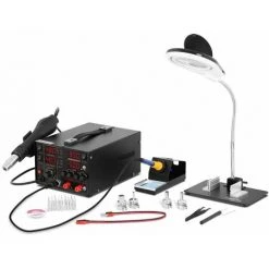 STAMOS Station De Soudage Dessoudage 75w LED SMD Kit Fer À Souder + Air Chaud + Alim. - Noir