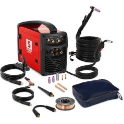 STAMOS Poste À Souder À L'Arc Gaz Inverter IGBT Fil 5kg MIG/MAG MMA TIG FCAW 250A 230V - Argent