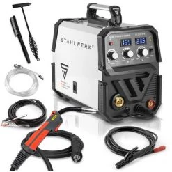 STAHLWERK MIG 155 ST IGBT - MIG MAG Machine à Souder Au Gaz Inerte Avec 155 A, Fil Fourré FLUX, Avec Soudage Manuel MMA, Garantie De 7 Ans