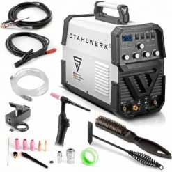 STAHLWERK DC TIG 200 Puls ST - Machine à Souder TIG Professionnelle Avec MMA E-hand, Adaptée Aux Tôles Fines Grâce à La Fonction D'impulsion, Avec Pédale, 7 Ans De Garantie