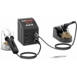 STAMOS Station De Soudage Dessoudage Numérique ESD SMD Fer À Souder Support Éponge 80W - Argent