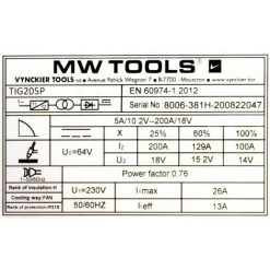 Poste à Souder Inverter TIG DC Pulse 200 A + Accessoires MW-Tools TIG205P -Soudure à larc Sales Store 27574281 5
